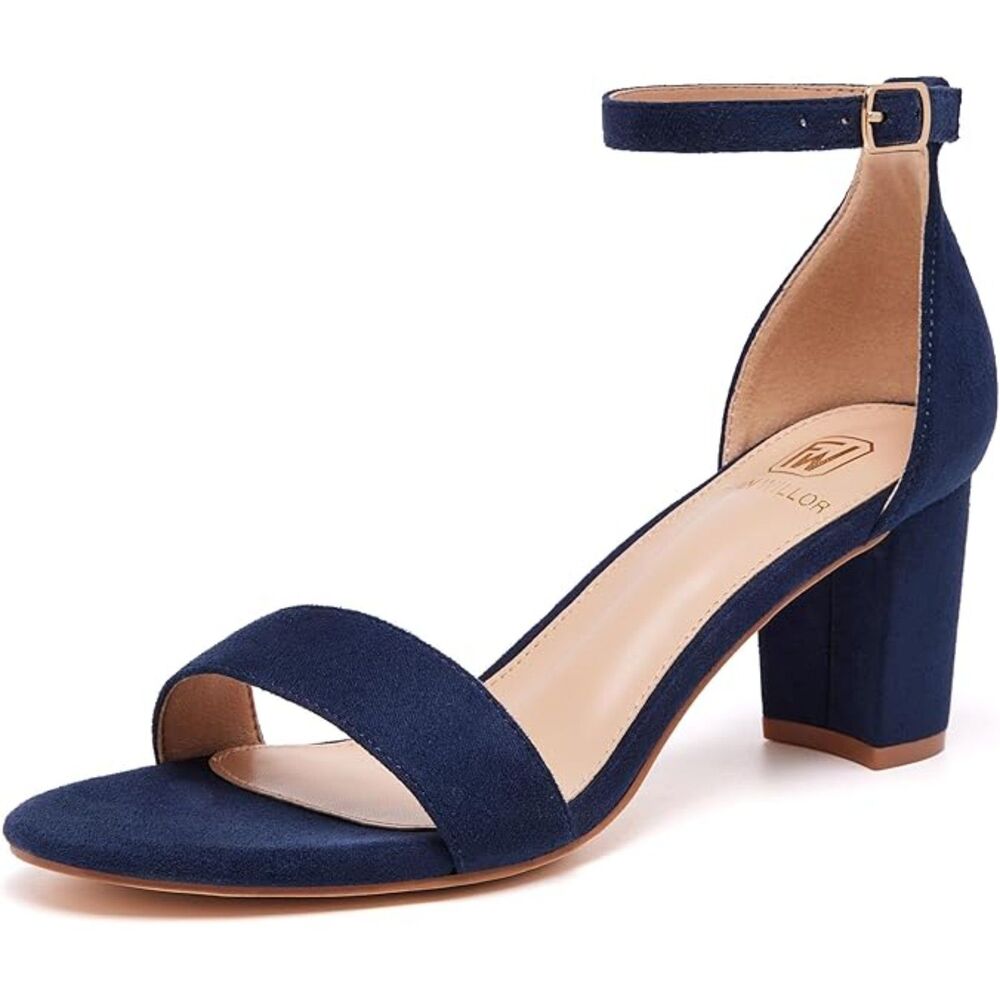 Womens Blue Open Toe Ankle Strap Low Chunky Short Heels Wedding Pumps Shoes